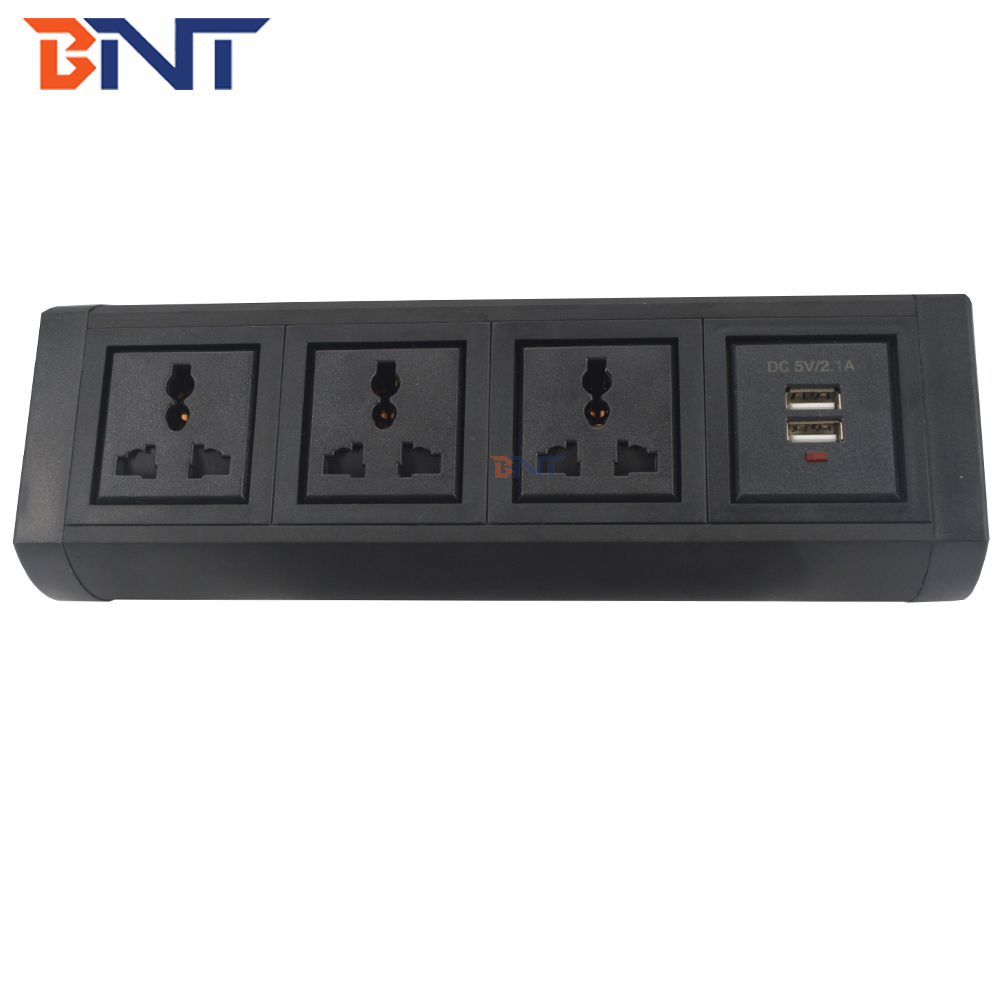 Abrazadera OEM/ODM para toma de corriente de sobremesa, escritorio de oficina con toma de corriente, muebles de salida Universal, 2 puertos de salida USB de carga