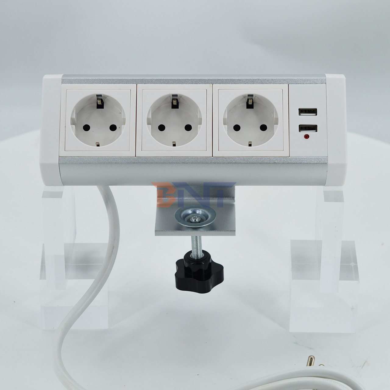 Upgrade Your Conference Room with Versatile Clamp-On Power Sockets, UK EU US Socket Options, Sleek Black Design