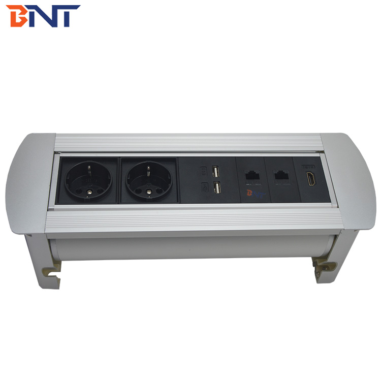 Motorized Rotate Conference Tabletop Power Socket Double USB Charging Port & Double network electric flip up socket