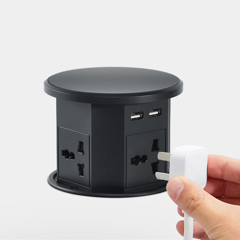 OEM/ODM Smart Pop-Up Power Outlet Aluminum Tabletop Socket with 4 AC Outlets & 2 USB Ports IP44 Standard for Charging