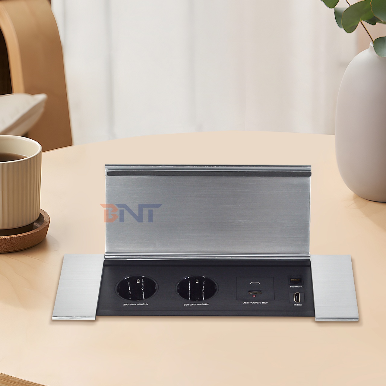 Hiddden Flip design Desktop Socket Power With 2 EUAC Outlets USB A+C HDMI Network
