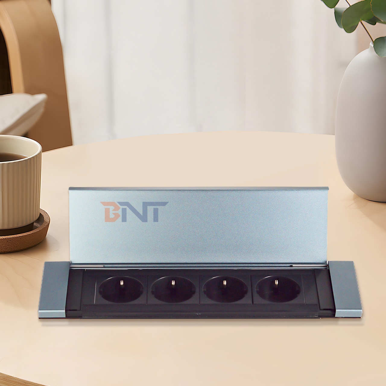 Embedded flip cover Design Desktop Socket Power With 4 EU AC Outlets
