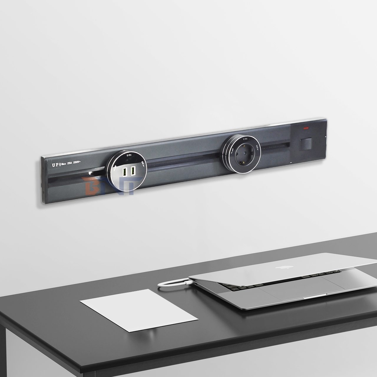 Multi Outlets Power Rail Track Socket 60CM Wall Mounted Removable Power Socket With 1AC & USB A+C