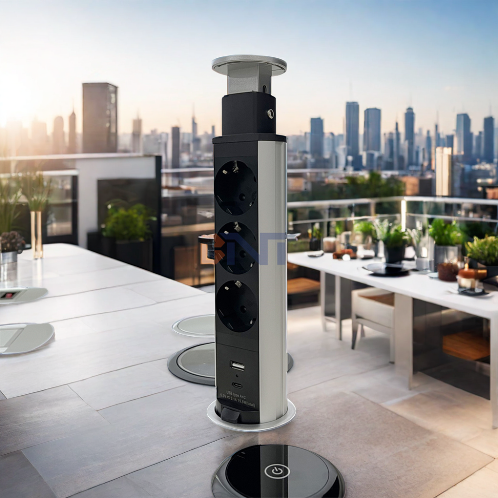 6cm Worktop Aluminum Vertical Pull up Desktop Kitchen Pop up Socket With USB Charger A+C Fast Charge