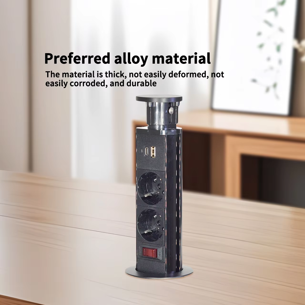 Popular 60mm diameter Sacar El Enchufe De La Cocina kitchen workbench tower pop-up socket with EU socket and USB charger