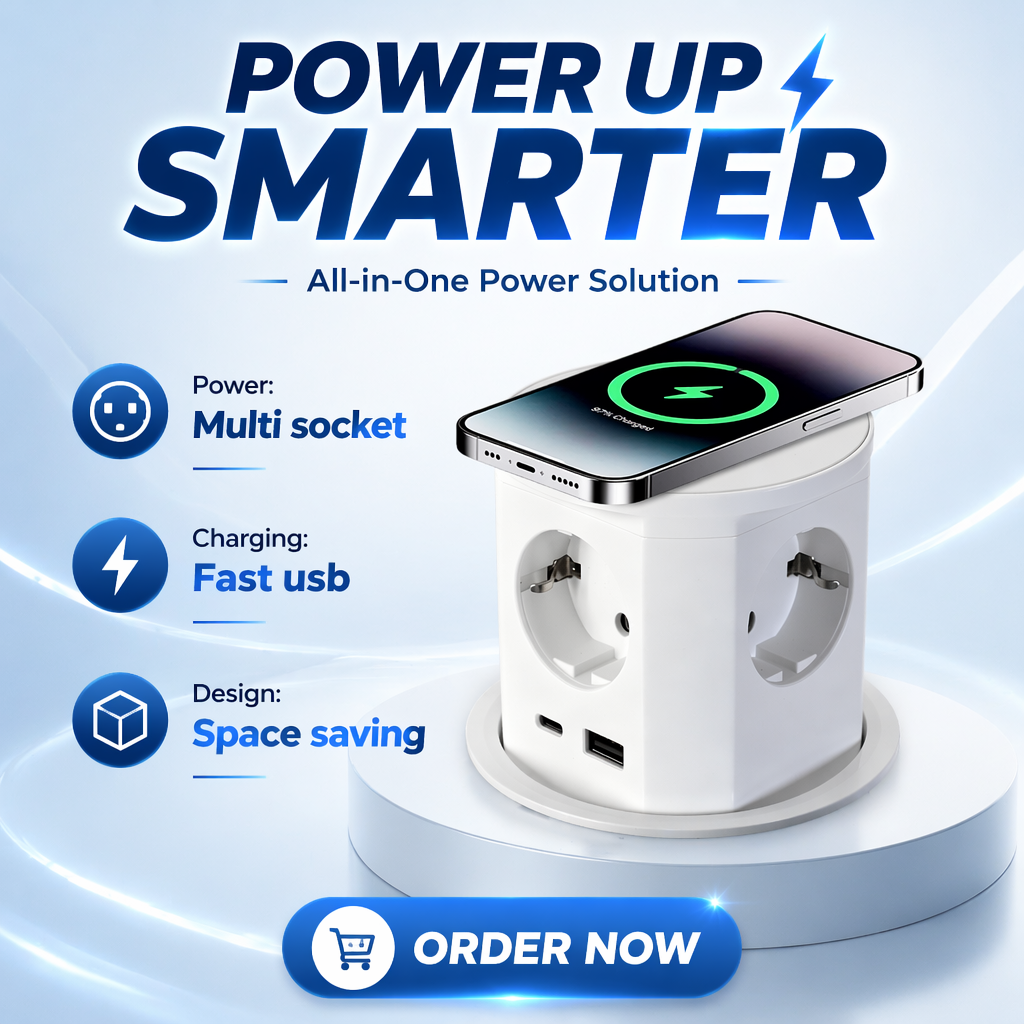 BNT Tabletop Office Commercial Use IP44 4 AC Power Outlets 16A ABS Pneumatic Pop Socket USB A+C Ports PD20W Charge