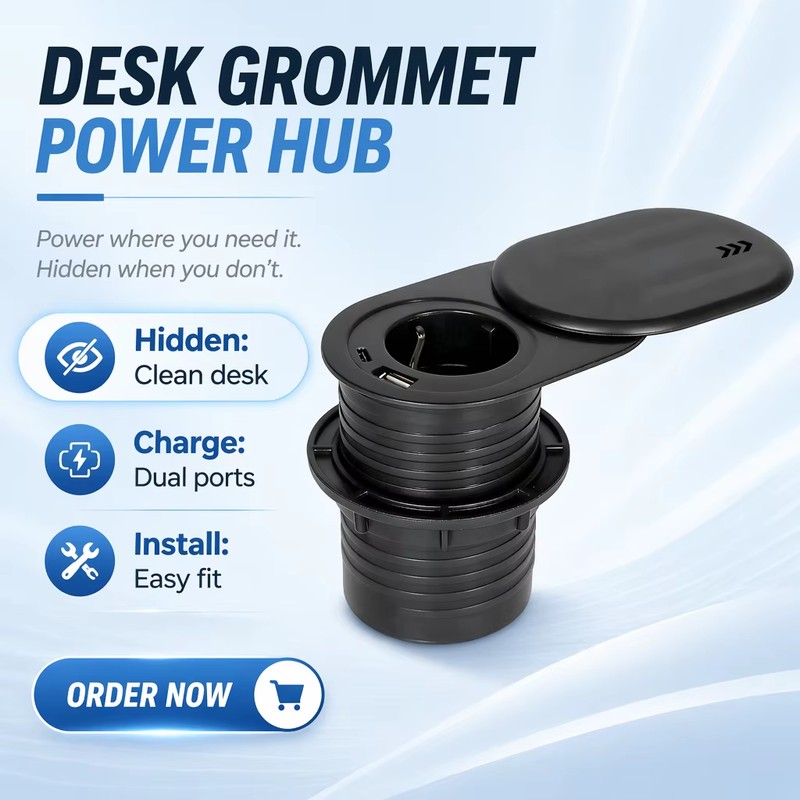 Factory Price Industrial Mini Black EU Power Grommet Tabletop Socket with USB Port 16A PC Hidden in Furniture Desk Office