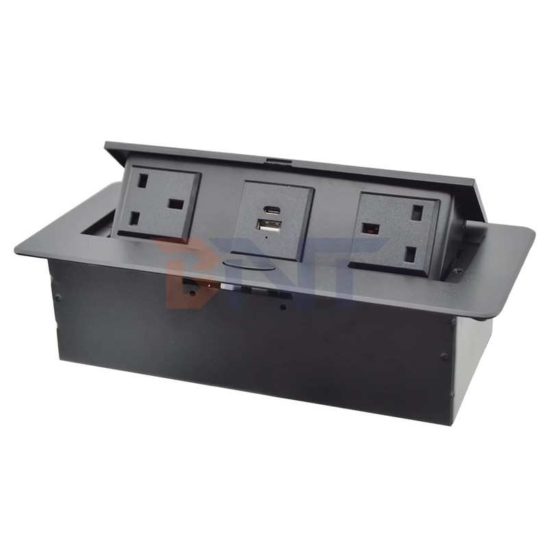 Custom Pop-Up Design Electric Power UK Plug Socket Flush Mount 2 Outlets Tabletop Socket for Meeting & Conference Tables detail image 7