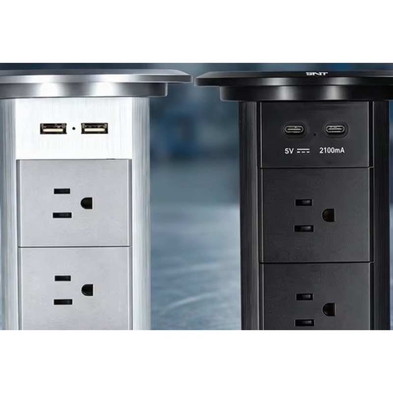 Motorized Pop-Up Touch Open Tabletop Socket with 4 AC Outlets USB A+C and Wireless Charger