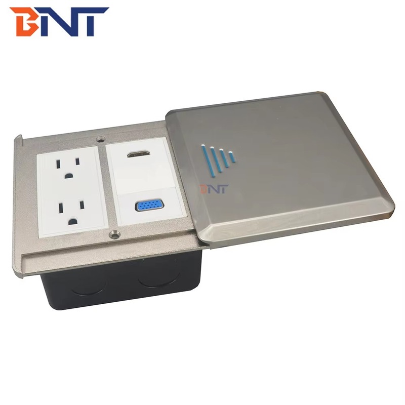 FS26 stainless steel floor socket with sliding cover and two US outlets