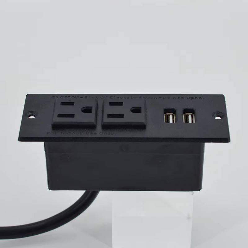 BWP-0102 front view - Recessed Sofa Power Outlet, 2 US AC Outlets and Dual USB for